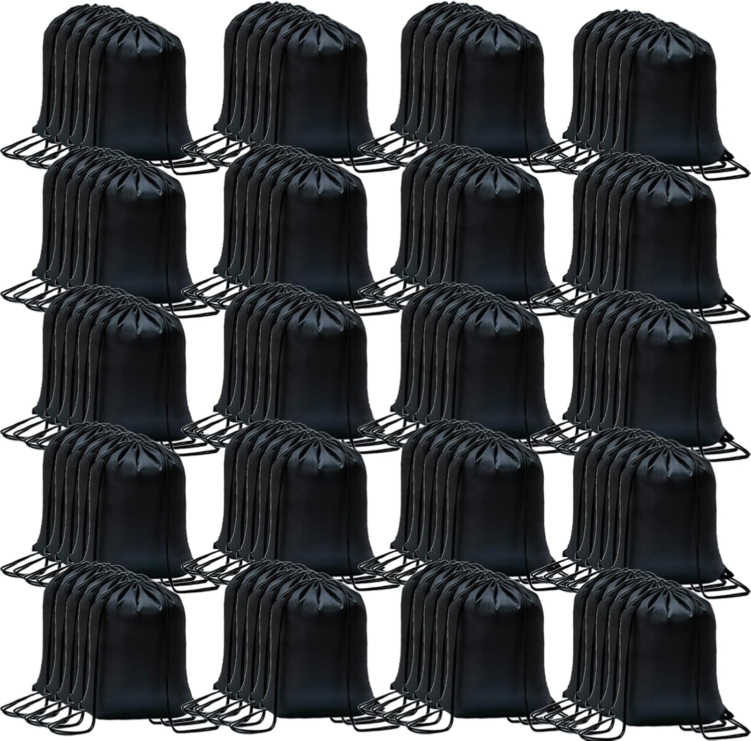 CAIHONG 100 Pack Drawstring Backpack Bulk Drawstring Bags Cinch Sack for Gym, Yoga, Shopping, Sports, Hiking or Gifts for Women and Men, Black-100pcs
