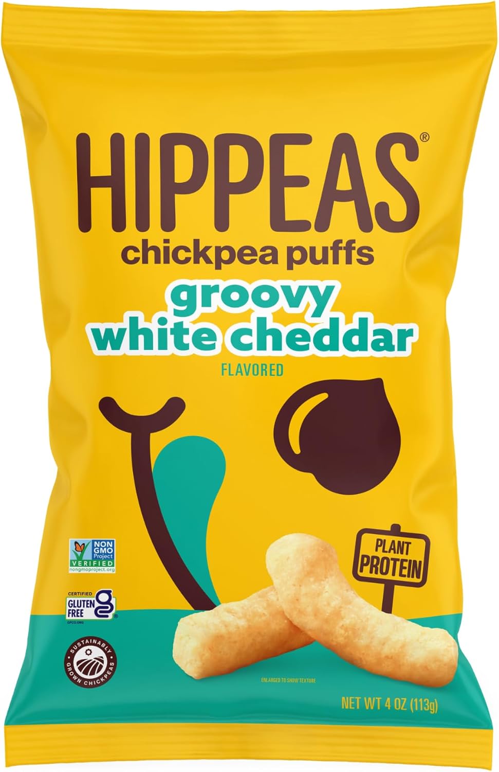 Hippeas Chickpea Puffs, Vegan White Cheddar, 4 Ounce (Pack of 1), 4g Protein, 3g Fiber, Vegan, Gluten-Free, Crunchy, Plant Protein Snacks