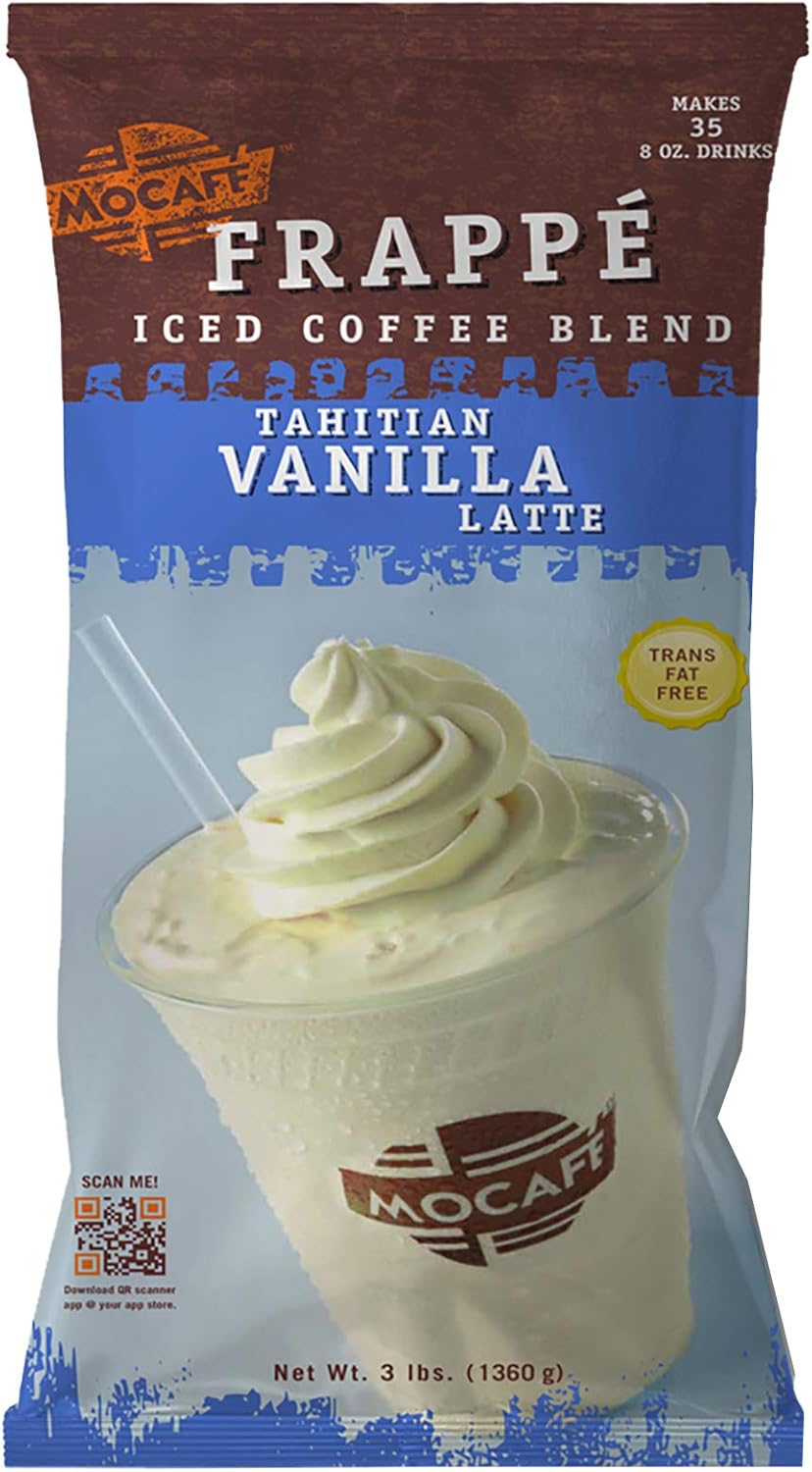 MOCAFE Tahitian Vanilla Latte Frappe Mix, Blended Iced Coffee Instant Latte Powder, 3lb Bulk Bag
