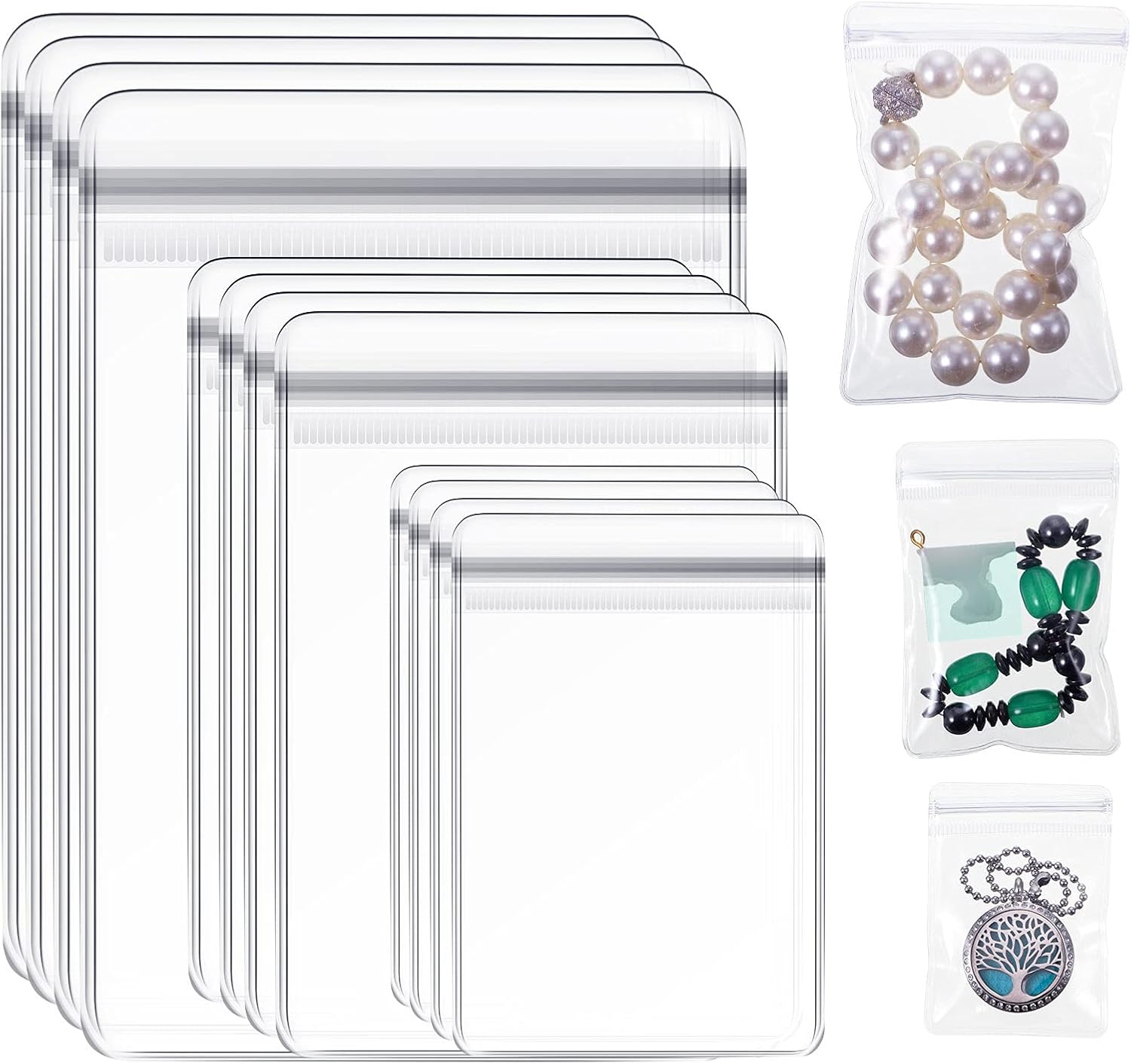 Clabby 120 Pcs Clear PVC Jewelry Bags Plastic Jewelry Storage Pouch Transparent Rings Earrings Packing Anti Tarnish Bags Small Zipper Lock Pouch for Storage, 3 Sizes (Clear)