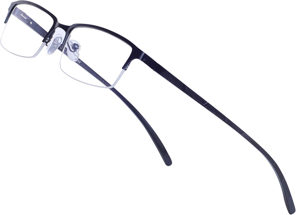 Blue Light Blocking Glasses for Men Vintage Half-Rim Rectangular Metal Eyewear Frame with Clear Transparent Lens UV400 with Case