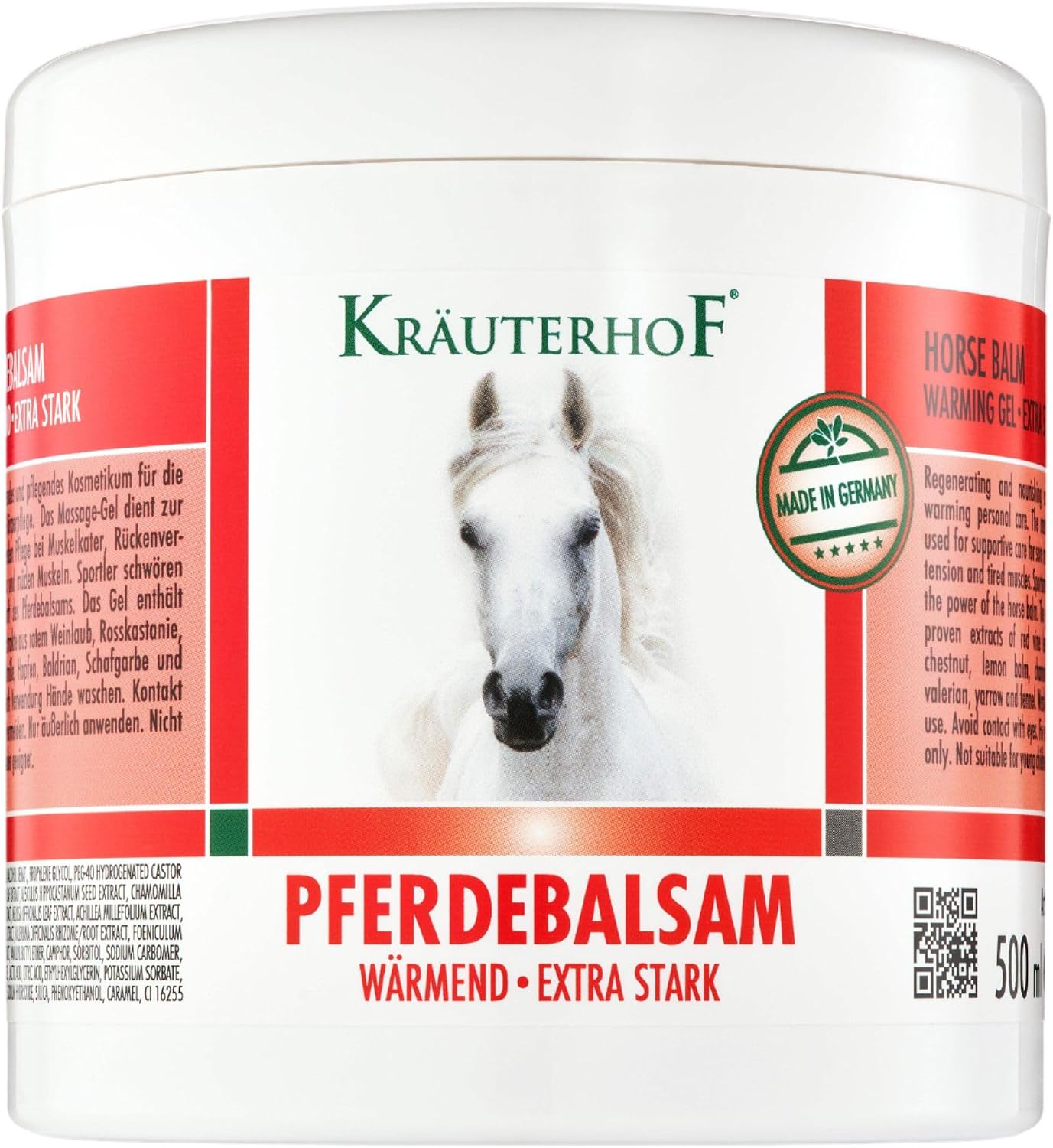 Kräuterhof® Warming & Extra Strong (16.9 Fl Oz) - Warming Massage Gel for Tired Muscles & Joints, Warming Effect, Relief for Sore Muscles, Back Tension & Joint Complaints