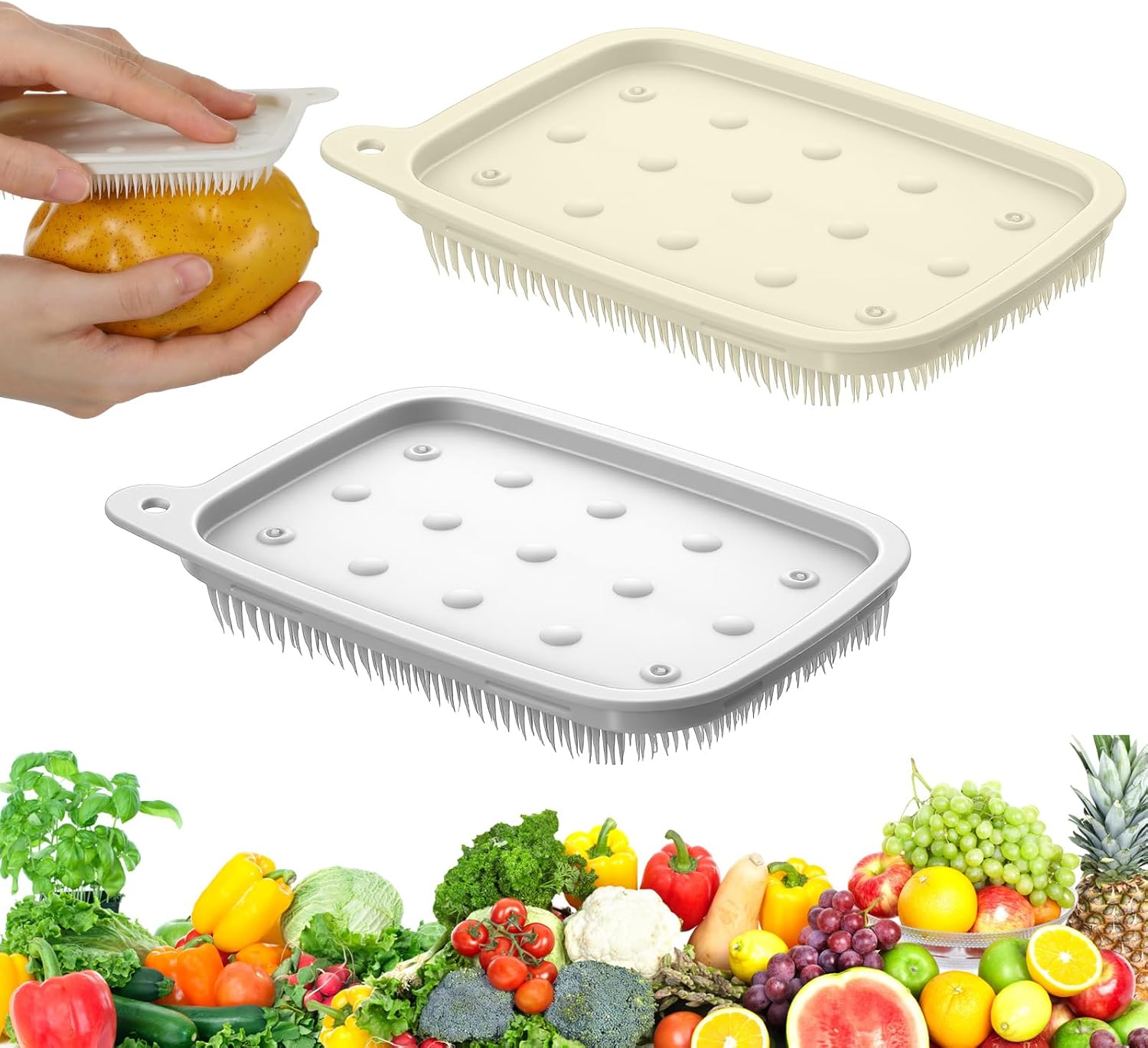 2pcs Vegetable Brush Scrubber, Veggie Scrubber Brush, Silicone Potato Brushes Scrubber, Potato Cleaner Brushes for Produce Potatoes, Carrots, Lotus Root, Veggie Fruit Wash Cleaner