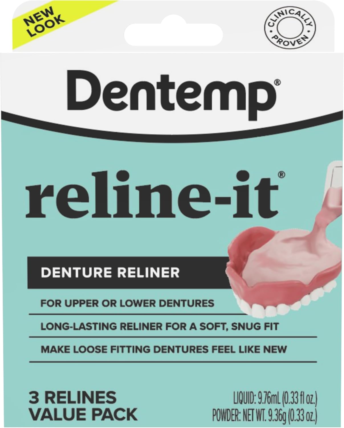 Dentemp Denture Reline Kit Value Pack - Advanced Formula Reline It Denture Reliner - Denture Kit to Refit and Tighten Dentures for Both Upper & Lower Denture - 3 Relines (Packaging May Vary)