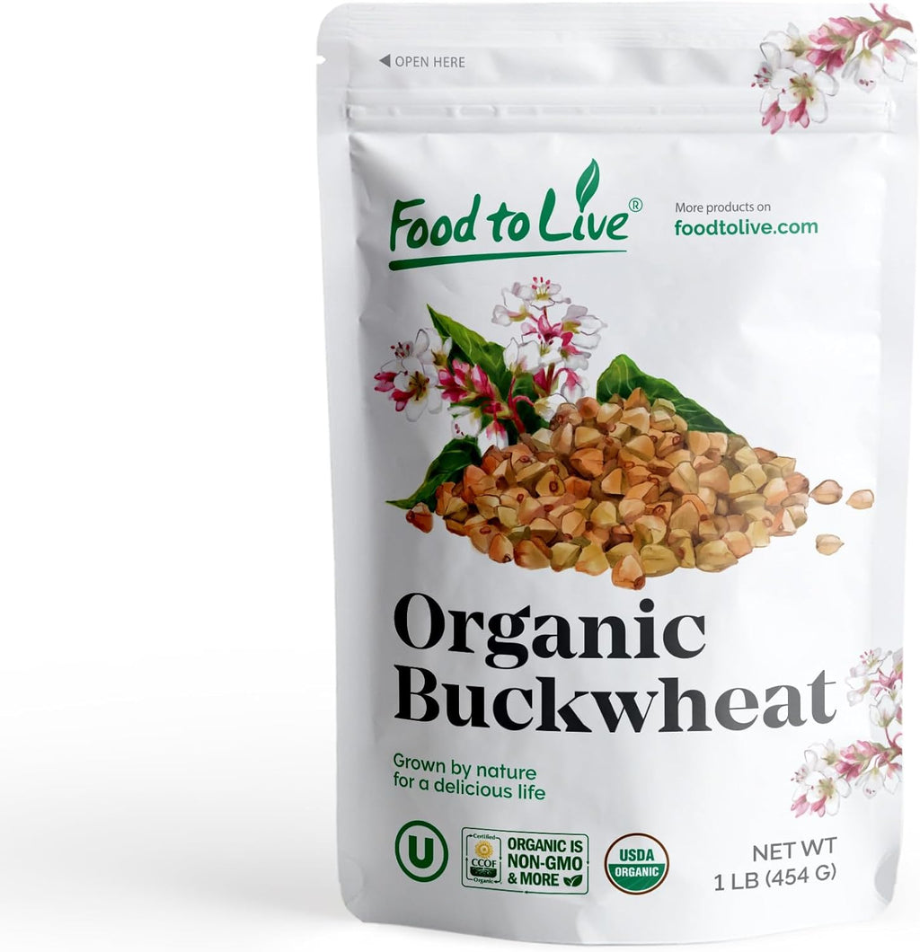 Food to Live Organic Buckwheat Groats, 1 Pound – Whole Grain Buckwheat Seeds by Food to Live. Hulled, Non-GMO, Kosher, Raw, Vegan, Sirtfood. Bulk Cereal Grain
