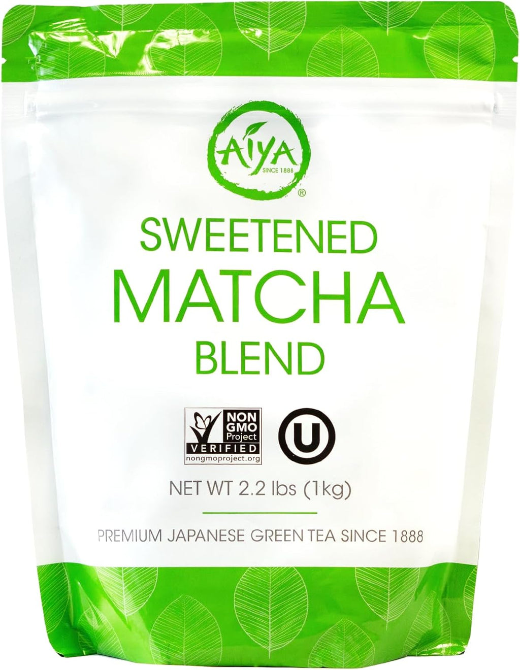 Aiya Sweetened Matcha Blend Powder - Matcha Latte Powder With Antioxidant-Rich Japanese Green Tea & Pure Cane Sugar - Ideal for Smoothies, Lattes, and Culinary Creations - 1kg Bag (2.2 lbs)