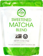 Aiya Sweetened Matcha Blend Powder - Matcha Latte Powder With Antioxidant-Rich Japanese Green Tea & Pure Cane Sugar - Ideal for Smoothies, Lattes, and Culinary Creations - 1kg Bag (2.2 lbs)