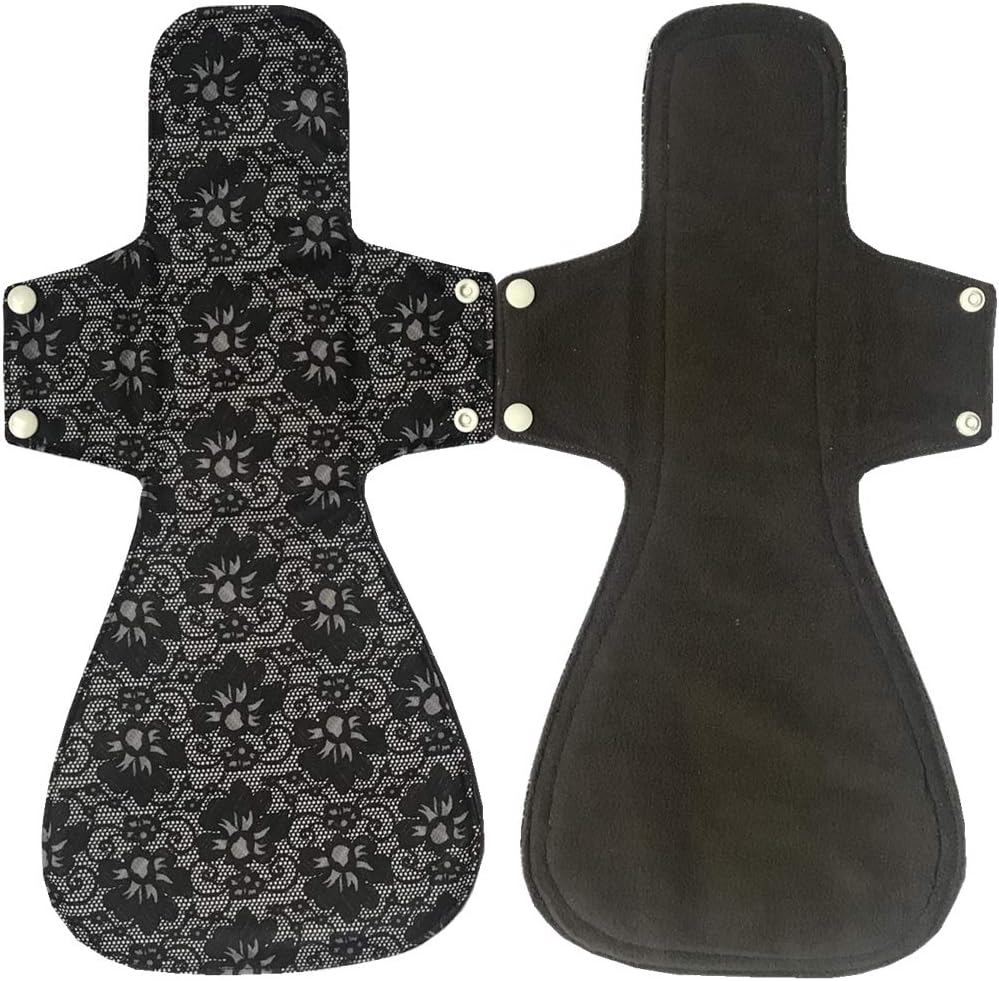 MUMBABY 2 pcs 16 Inch Ultra-deep Sleep Guard Wide Charcoal Bamboo Mama Cloth/Menstrual Pads/Reusable Sanitary Pads (41cm overlength) (Black Lace)