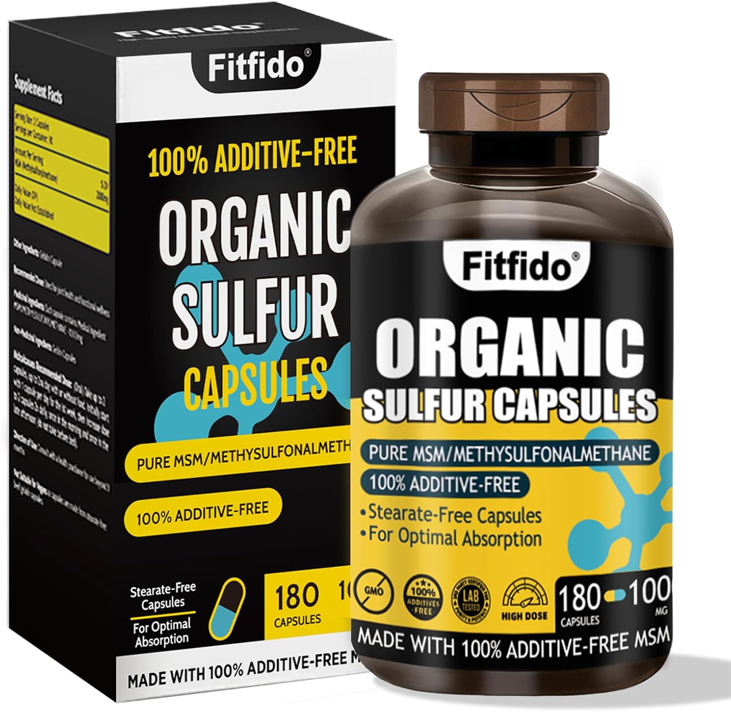 MSM Capsules 1000mg - Organic Sulfur Supplement for Joint Health, Functional Wellness, Hair, Skin & Nails, Non-GMO, Gluten Free, 180 Capsules