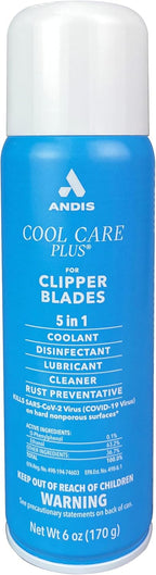 Andis 12551 Cool Care Plus 5-in-1 Clipper Blade Spray - Professional Grooming Tool with Easy Cleaning, Cooling, Disinfecting, Lubricating, and Rust Prevention – All Hairs Type, 6 Oz – Blue