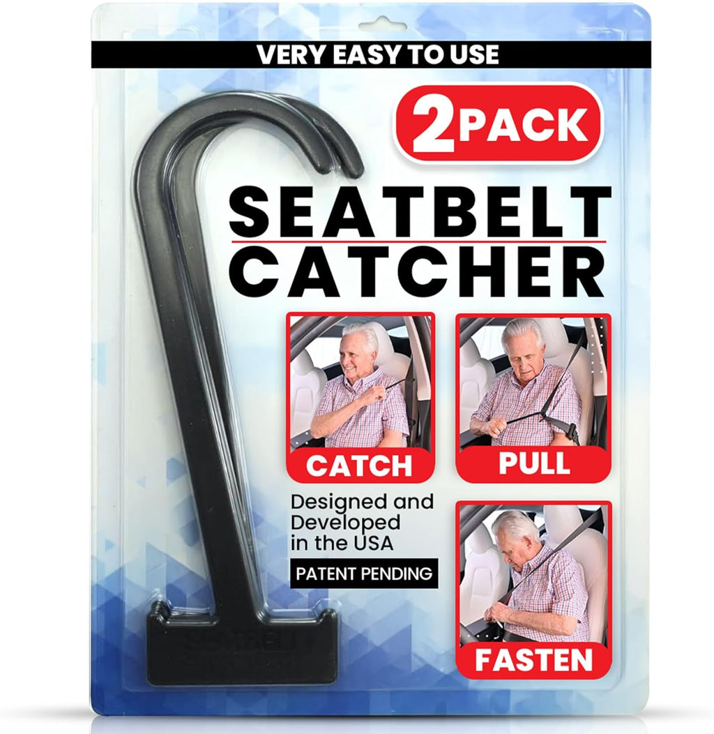 Seatbelt Catcher Seat Belt Aid Grabber - for Elderly & Disabled, Seatbelt Reacher Tool for Seniors with Back, Shoulder, or Elbow Injury, Easy Reach Mobility & Daily Living Aid, 2 Pack, Black