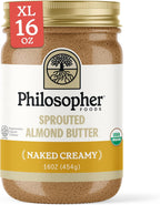 Philosopher Foods - Naked Creamy Organic Sprouted Almond Butter - 16 oz - Stone Ground Regenerative Organic Creamy Almond Nut Butter No Sugar Added