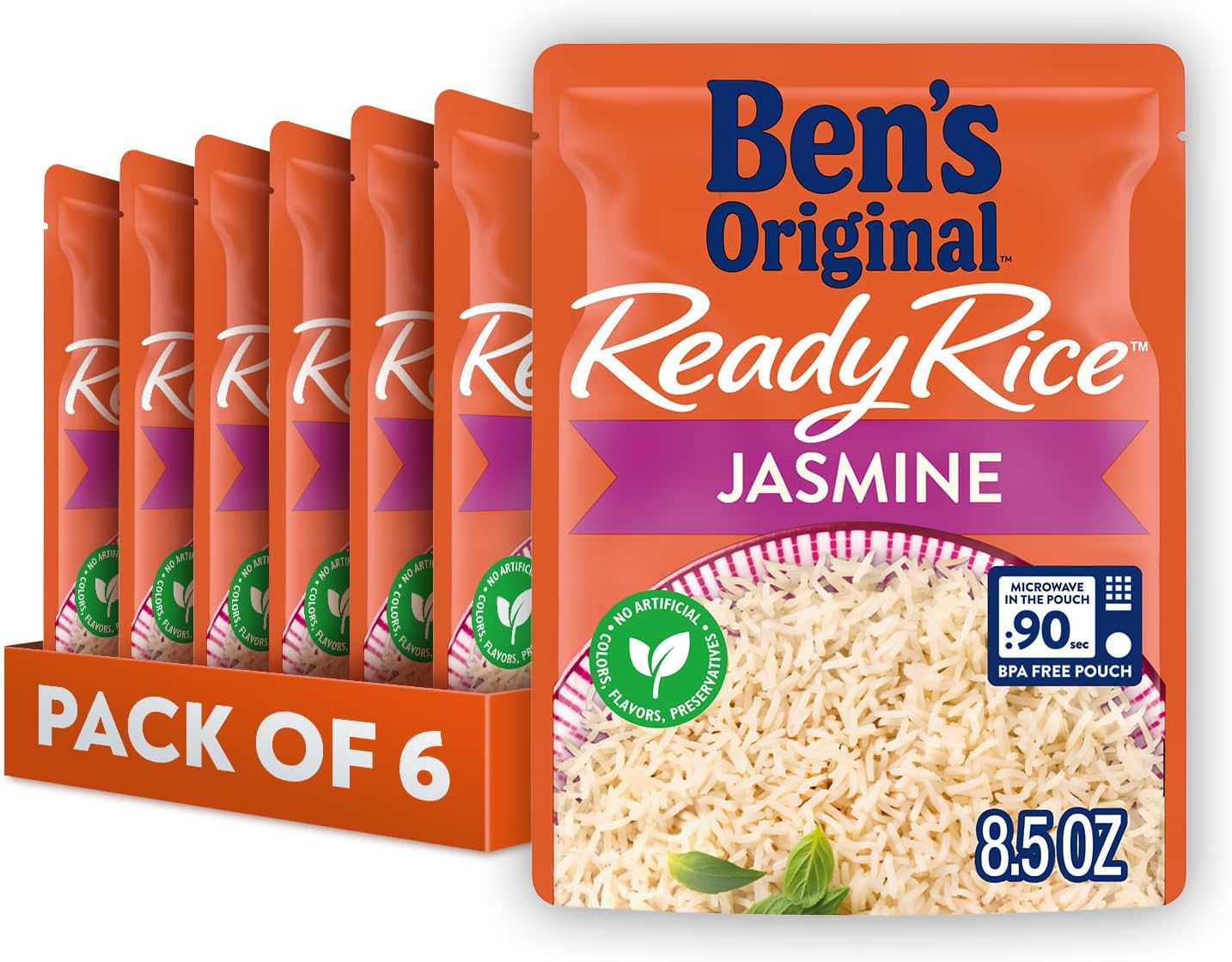 BEN'S ORIGINAL Ready Rice Jasmine Rice, Easy Dinner Side, 8.5 OZ Pouch (Pack of 6)