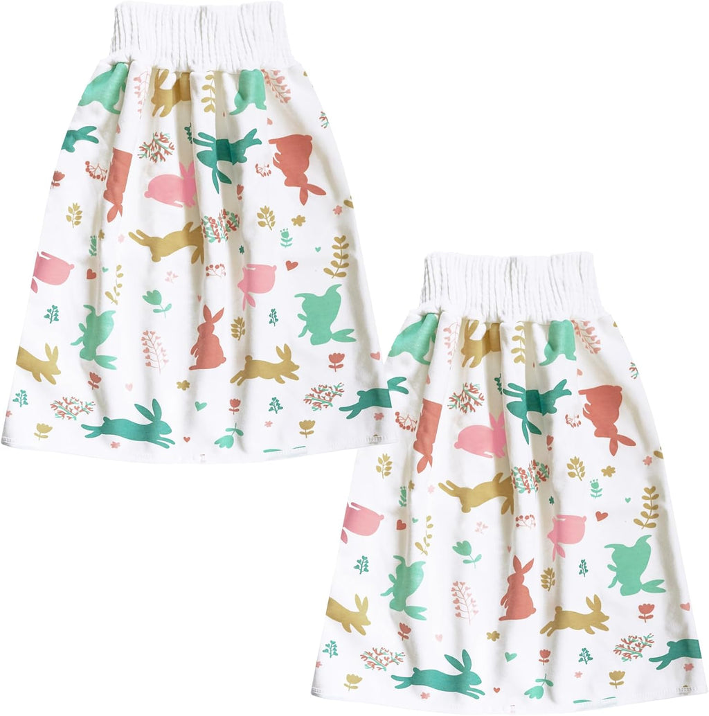 Waterproof Diaper Skirt for Baby Toddler Bed Wetting Training Diaper Shorts for Boys and Girls Night Time (Rabbit+Rabbit) - L