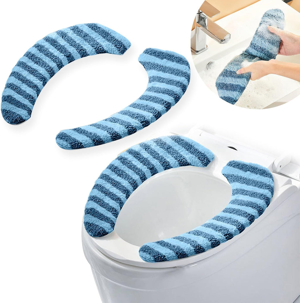 Washable Warm Toilet Seat Cover Pads - Plush Toilet Seat Cushion, Non-Slip Soft Mat, Washable & Machine-Friendly Bathroom Seat Cover with Self-Adhesive Tape for Easy Care
