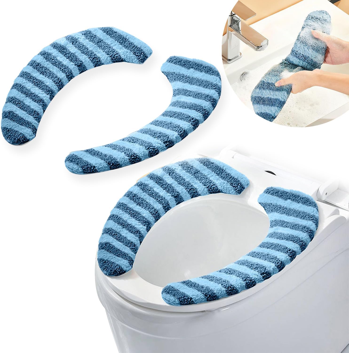 Washable Warm Toilet Seat Cover Pads - Plush Toilet Seat Cushion, Non-Slip Soft Mat, Washable & Machine-Friendly Bathroom Seat Cover with Self-Adhesive Tape for Easy Care