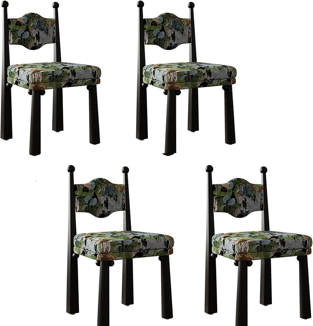 Wooden Dining Room Chairs, Linen Fabric Dining Chairs Set, Accent Chairs with Backrest, Medieval Armless Makeup Chair, for Kitchens, bedrooms, Coffee Shops(Color2,4PCS)