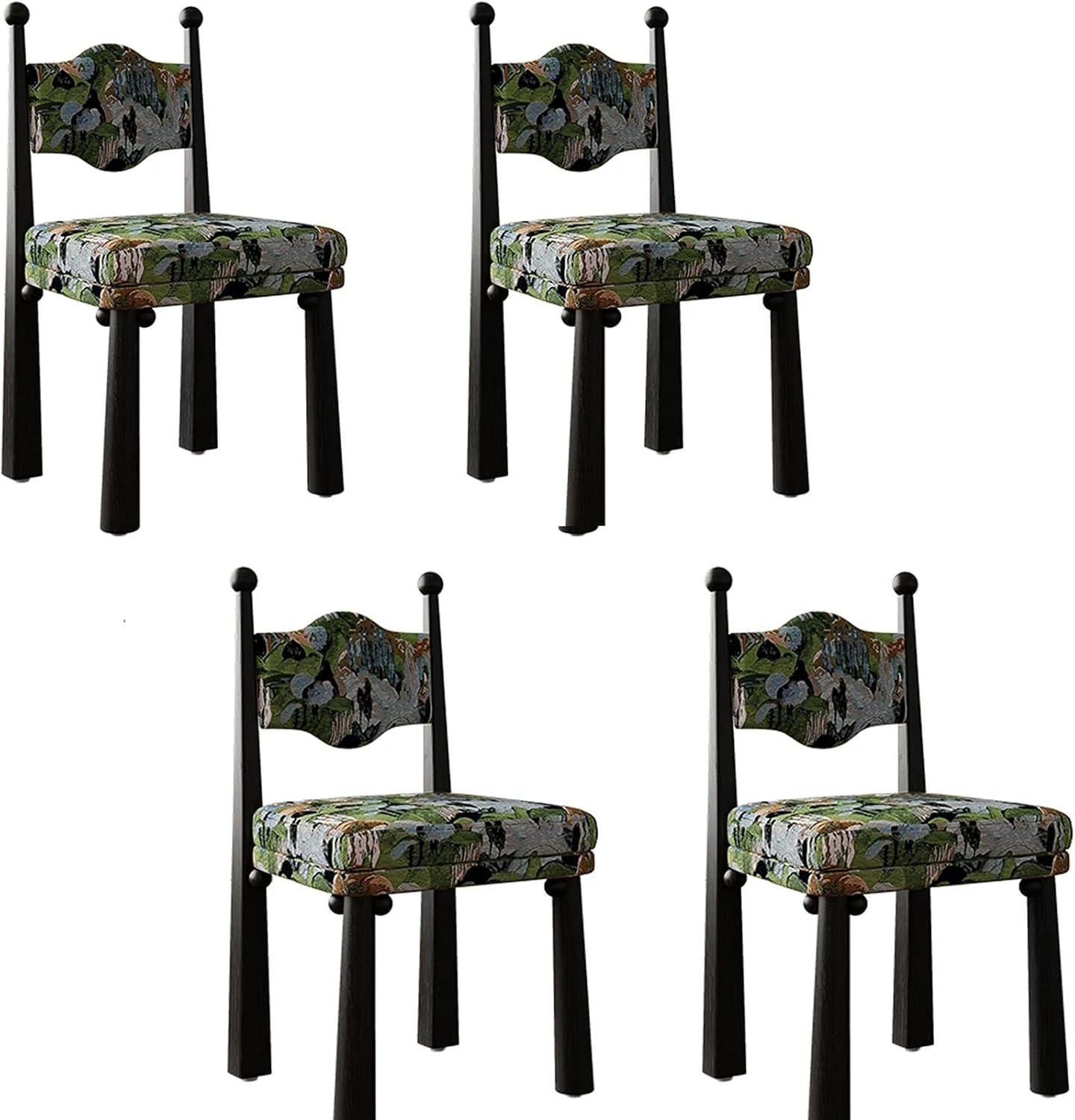 Wooden Dining Room Chairs, Linen Fabric Dining Chairs Set, Accent Chairs with Backrest, Medieval Armless Makeup Chair, for Kitchens, bedrooms, Coffee Shops(Color2,4PCS)