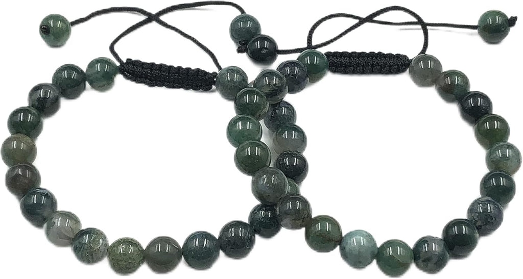AAA MOSS AGATE Natural Healing Power Gemstone Crystal Beads Unisex Adjustable Macrame Bracelets 8mm