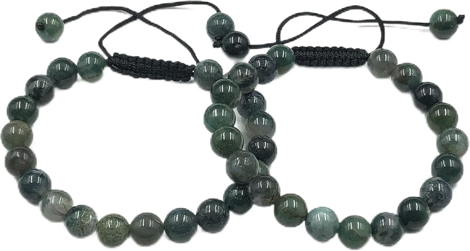 AAA MOSS AGATE Natural Healing Power Gemstone Crystal Beads Unisex Adjustable Macrame Bracelets 8mm