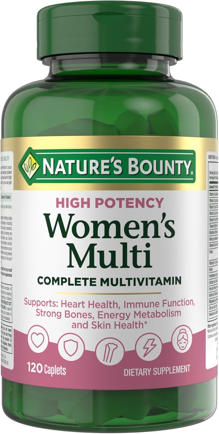 Nature’s Bounty High Potency Women’s Complete Multivitamin, Daily Vitamin with Vitamin C, Supports Heart Health & Immune Function, Essential Nutrition for Women, 120 Caplets