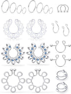 SCERRING Fake Nipple Ring Stainless Steel Non-Piercing Nipple Rings Clip On Nipplerings Faux Body Piercing Jewelry for Women Men 11 Pairs