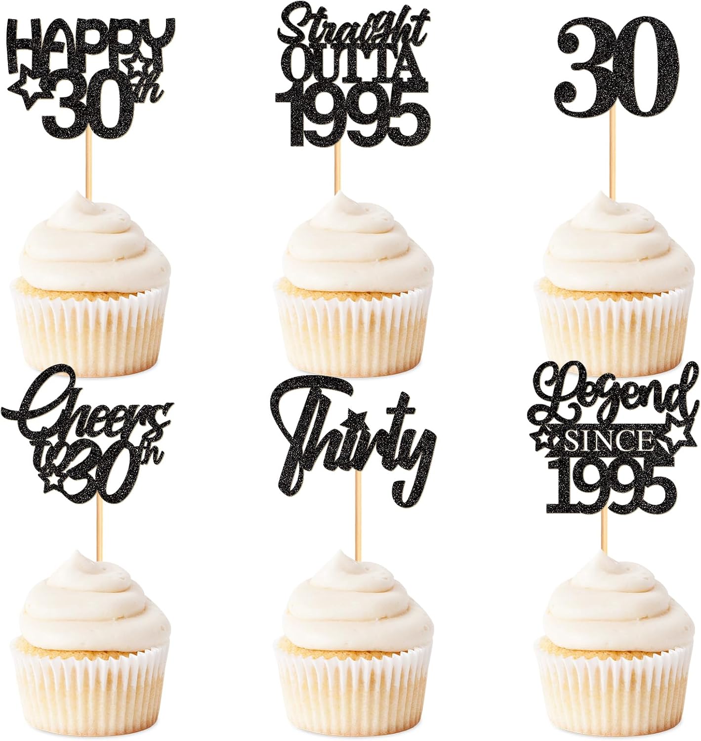24 Pack 30th Cupcake Toppers Straight Outta 1995 Legend Since 1995 Happy 30th Cheers 30th Forty Cupcake Picks Birthday Party Decoration Supplies | Black 30
