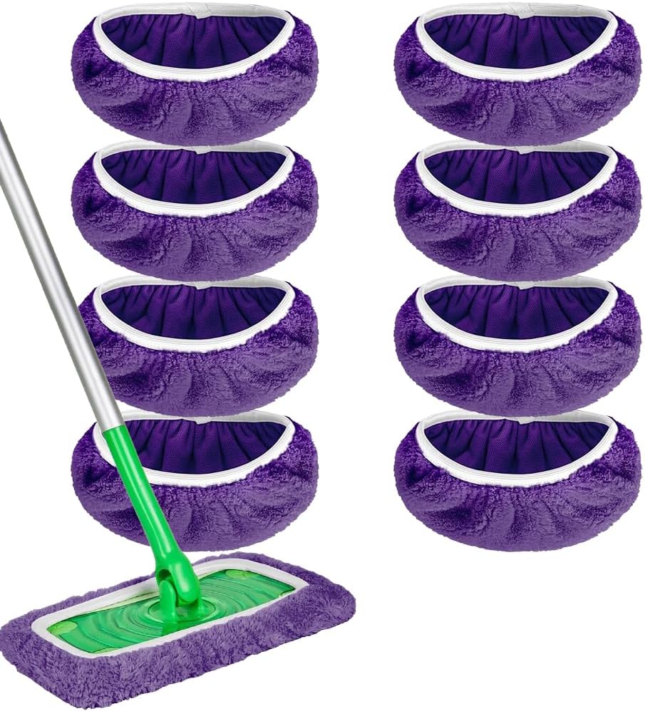 Microfiber Mop Pads - 8 Pack Reusable Washable Refills for Wet & Dry Floor Cleaning - Fits Most Standard Mops - Purple Household Cleaning Pads