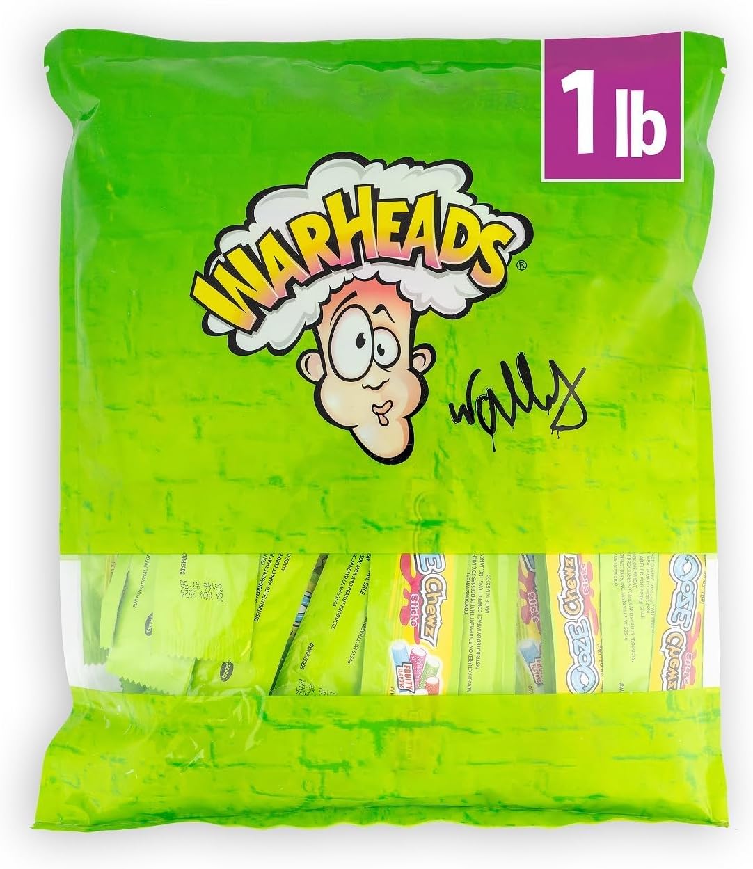 WARHEADS - Sour Ooze Chewz Sticks - Individually Wrapped, Chewy Candy with Sour Filling - Mango, Strawberry, Green Apple, Black Cherry, Watermelon & Blue Raspberry Flavors - 1 lb. Bulk Bag