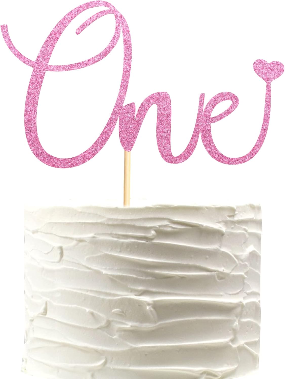 One Cake Topper with Heart Baby First Birthday Cake Decorations for Baby Shower Boys Girls Kids 1st Birthday Party Decorations Supplies - Pink Glitter