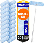6 ft Extendable Duster Handle with 20 Refills, Compatible with Swiffer, Disposable Microfiber Dusting Pads for Home Cleaning, Ceiling, Fan, Window, Hard-to-Reach Areas