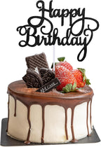 Happy Birthday Cake Topper Glitter 'Happy Birthday' Cake Pick Black