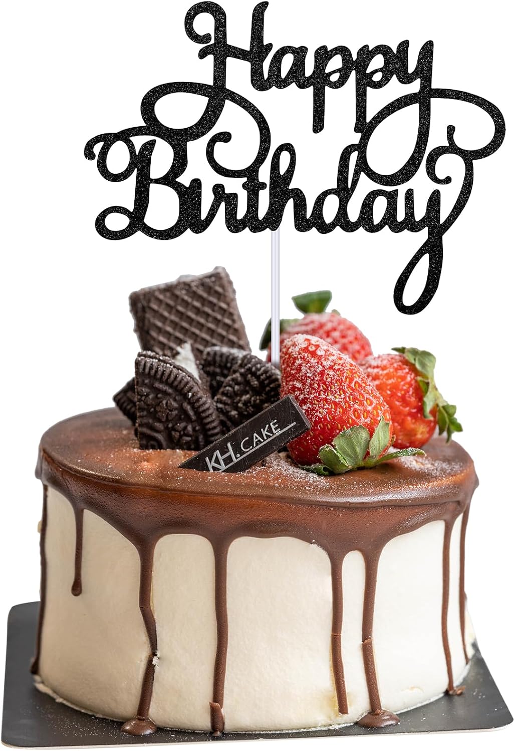 Happy Birthday Cake Topper Glitter 'Happy Birthday' Cake Pick Black