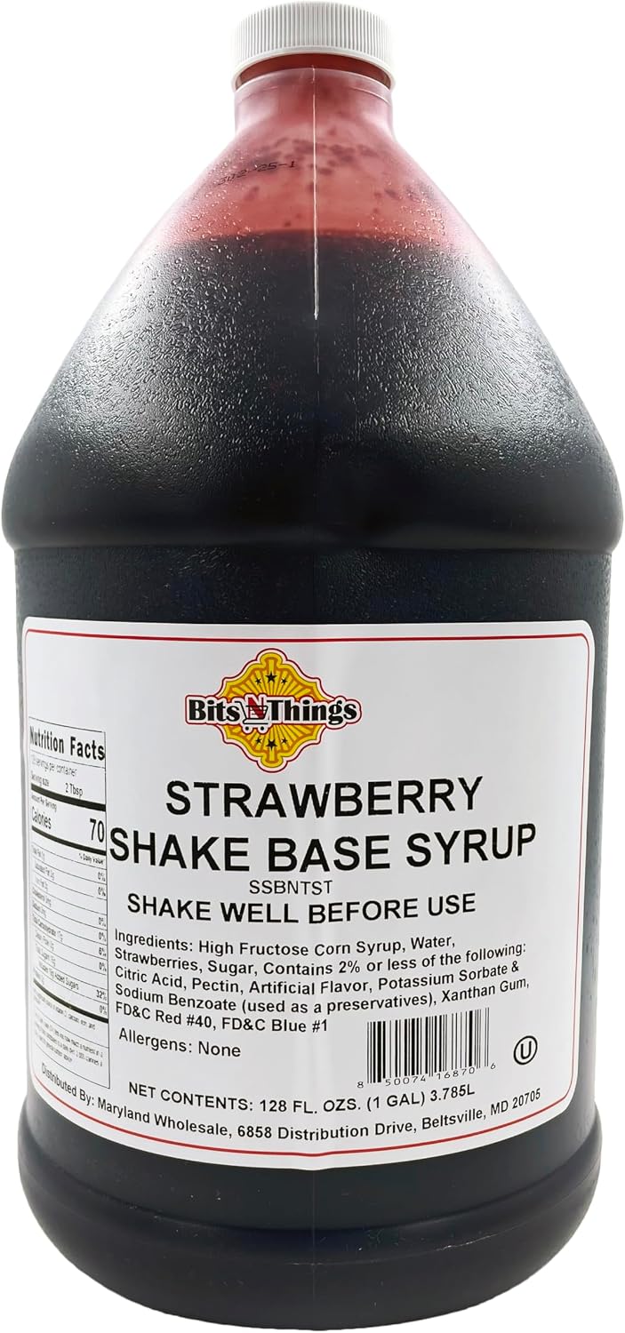 Bits N Things Strawberry Shake Smoothie Dessert and Beverage Flavoring Syrup | Kosher | 1 Gallon
