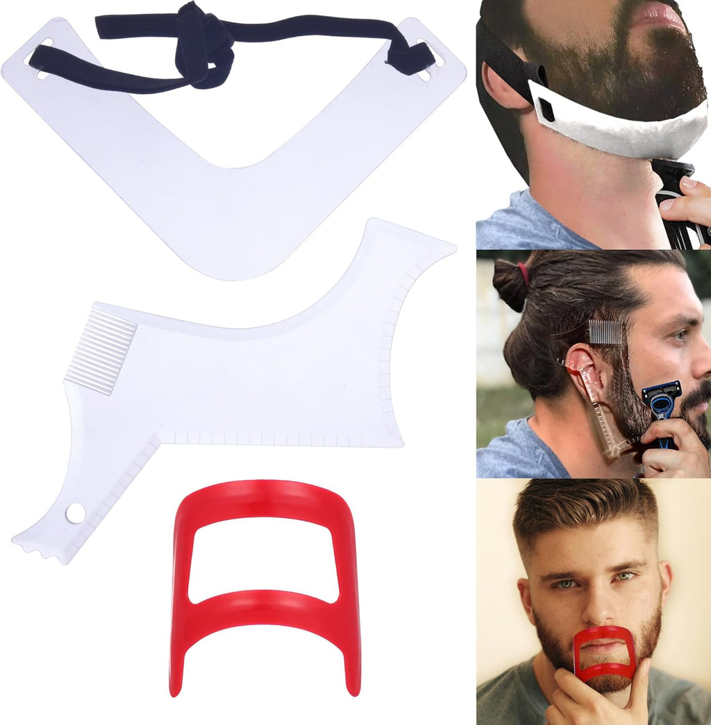 Beard Trimming Guide Tool, 3Pcs Neckline Shaping Goatee Mustache Grooming Facial Hair Styling Template Face Hair Ruler Combs