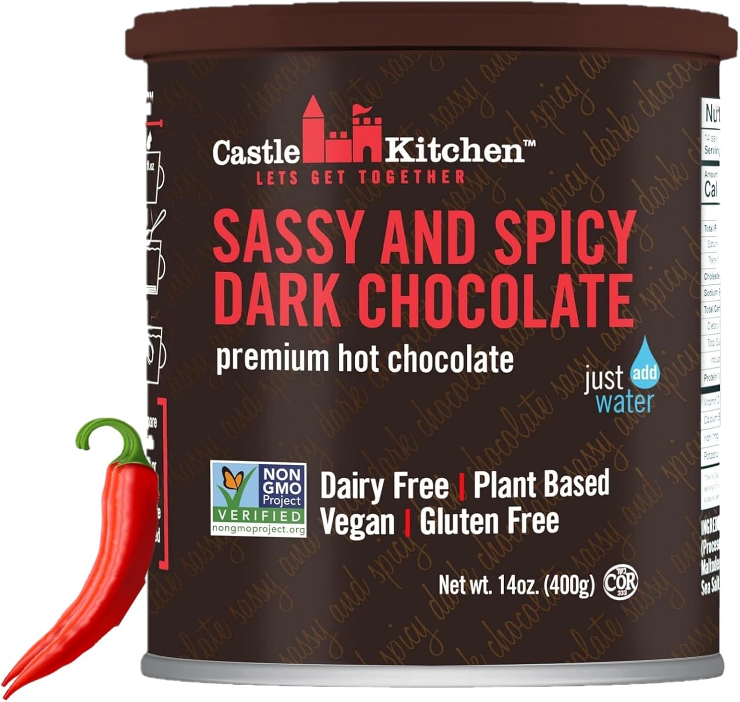 Castle Kitchen Spicy Hot Chocolate (14 oz)-Dairy Free, Vegan Mexican Hot Cocoa Mix made With Natural Chili Spiced Flavors - Just Add Water - Unique Ancient Aztec Flavor With No Artificial Sweeteners