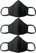 Premium Cotton Face Masks Washable & Reusable Cloth Comfy Breathable Material (BLACK COTTON, 3 PACK)