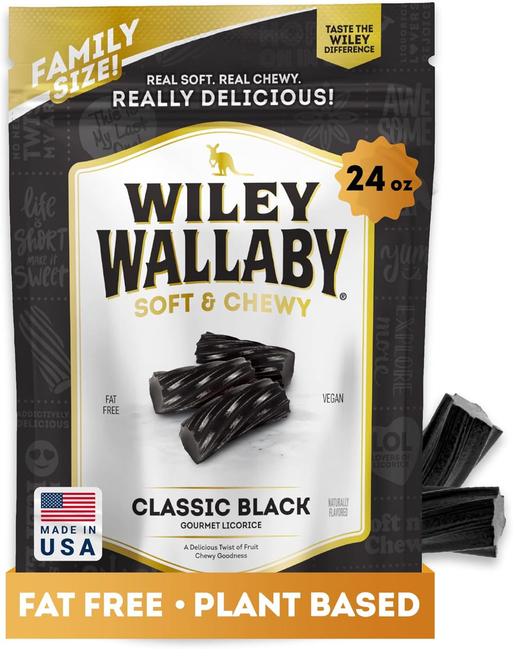 Wiley Wallaby Licorice 24 Ounce Classic Gourmet Soft & Chewy Australian Black Licorice Candy Twists, 1 Pack