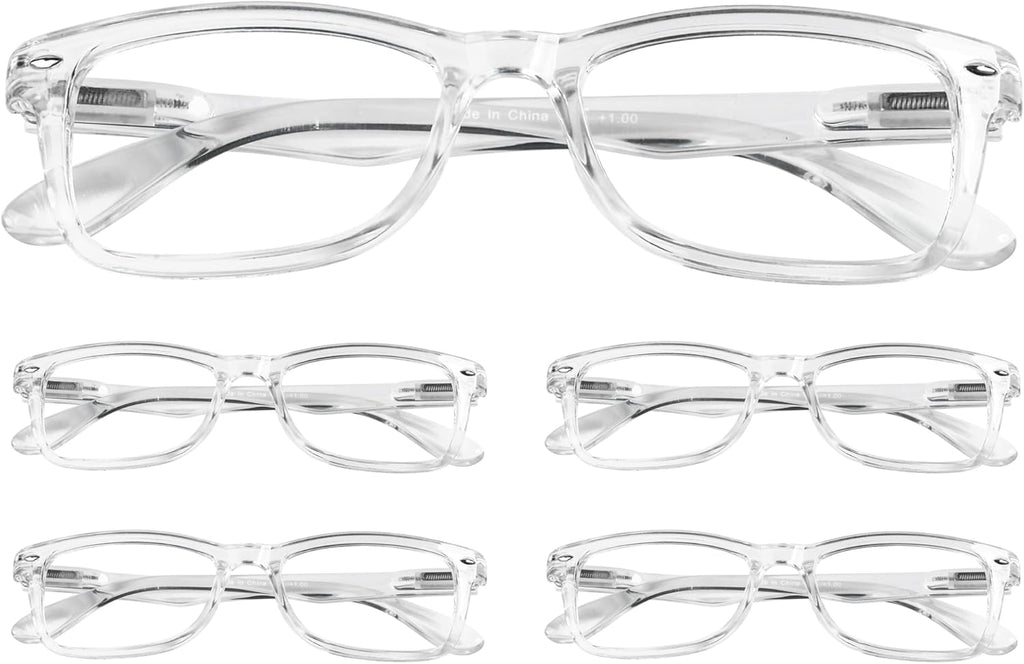 Eyekepper 5 Pack Classic Reading Glasses for Women Men Vintage Readers with Spring Hinges Transparent Frame +0.50