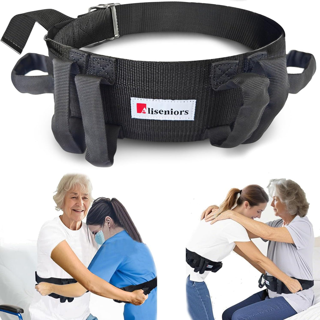 Aliseniors Gait Belt for Seniors 300lbs - Transfer Belt with 6 Handles & Quick Release Buckle for Elderly Patient Lifting, Bariatric Safety Assist, Nursing Home Physical Therapy