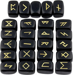 mookaitedecor Rune Stones Set with Engraved Elder Futhark Alphabet Crystal Meditation Divination, Black Obsidian