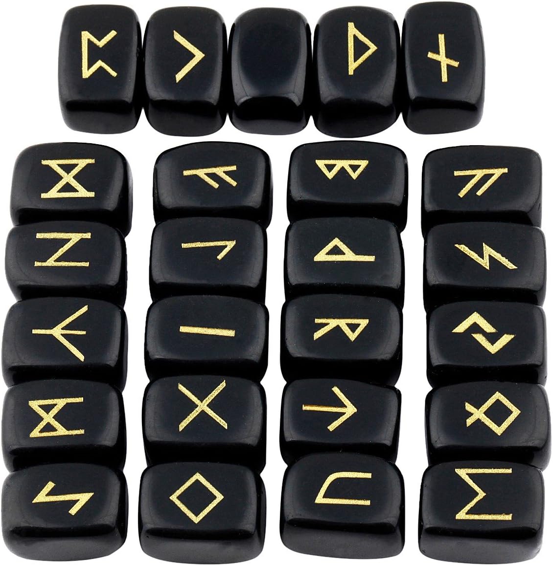 mookaitedecor Rune Stones Set with Engraved Elder Futhark Alphabet Crystal Meditation Divination, Black Obsidian