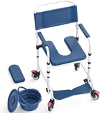 Shower Chair with Wheels, Two Modes Bedside Commode with Wheels, Aluminum Shower Wheelchair with Footrest, Portable Toilet with Bucket for Elderly and Disabled, 300 LBS Weight Capacity