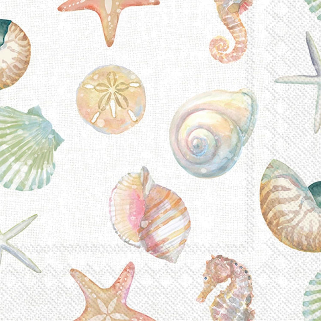 IHR Ideal Home Range Party Napkins Disposable 3-Ply Paper Lunch Napkin Pack, 6.5" x 6.5", Watercolor Coast Sealife, 20-Count