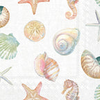 IHR Ideal Home Range Party Napkins Disposable 3-Ply Paper Lunch Napkin Pack, 6.5" x 6.5", Watercolor Coast Sealife, 20-Count