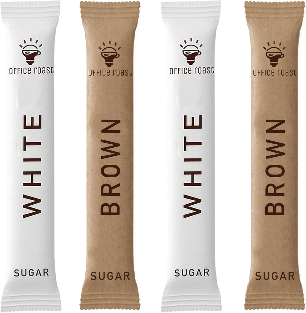 Office Roast Sugar Sticks Variety Pack – 400 Total (200 White Sugar Sticks + 200 Brown Sugar Sticks) – Individually Wrapped Coffee Sweeteners for Office, Café, Restaurant & Hotel Use & House Packets