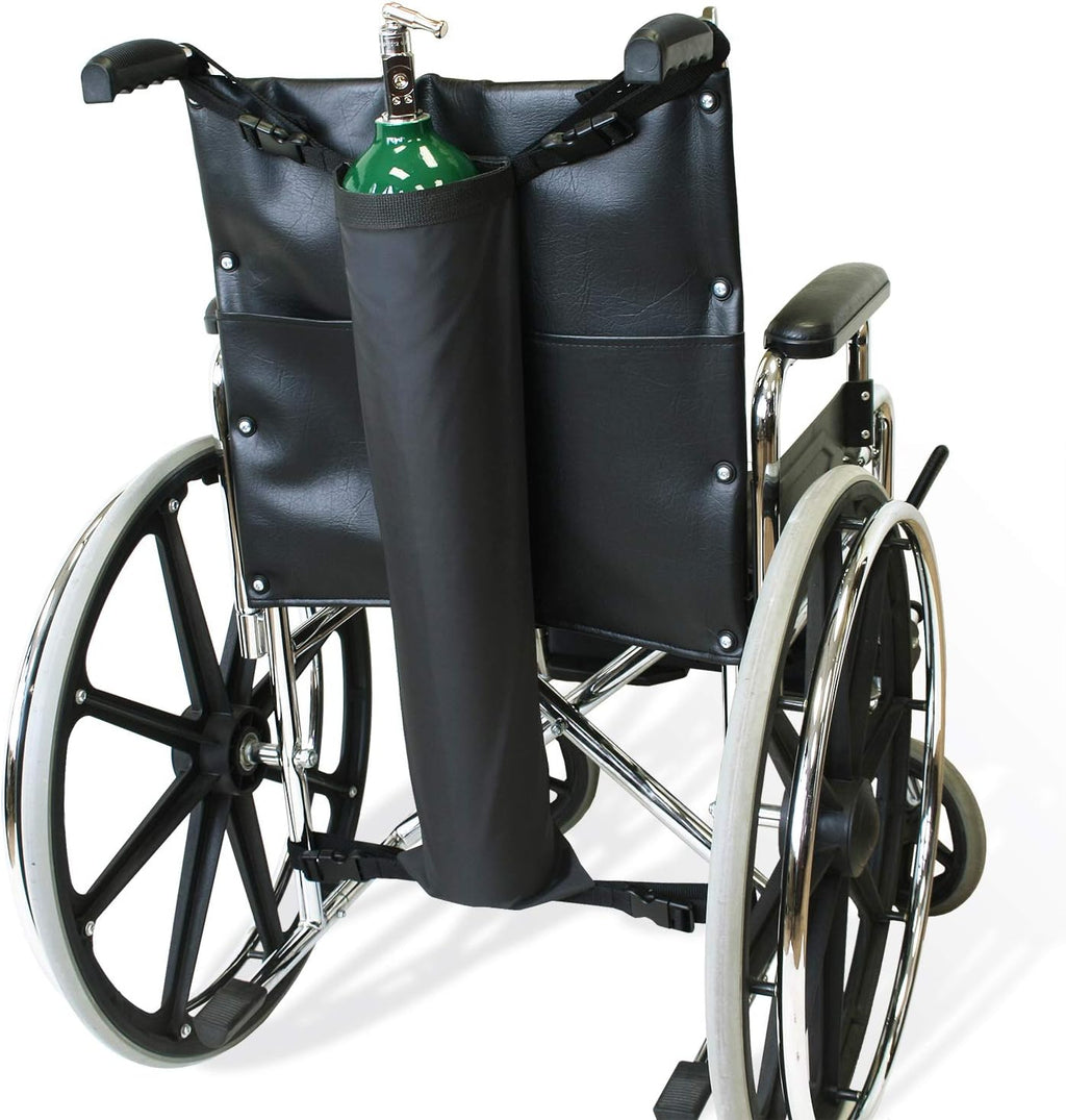NYOrtho Oxygen Tank Holder for Wheelchair - D & E Cylinder Carrier Bag with Adjustable Straps - Heavy Duty, Waterproof, Easy to Clean Oxygen Cylinder Bag - Fits Standard Wheelchair Size (16"-20")