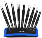 XOOL 9 PCS ESD Precision Tweezers Set, Anti-Static Stainless Steel Tweezers Kit for Electronics, Soldering, Craft, Jewelry, Model Building