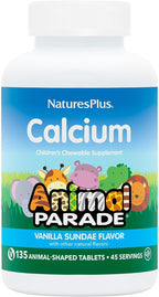 NaturesPlus Animal Parade Calcium, Vanilla Sundae Flavor - 135 Animal-Shaped Chewable Tablets - Vegan, Gluten Free - 45 Servings