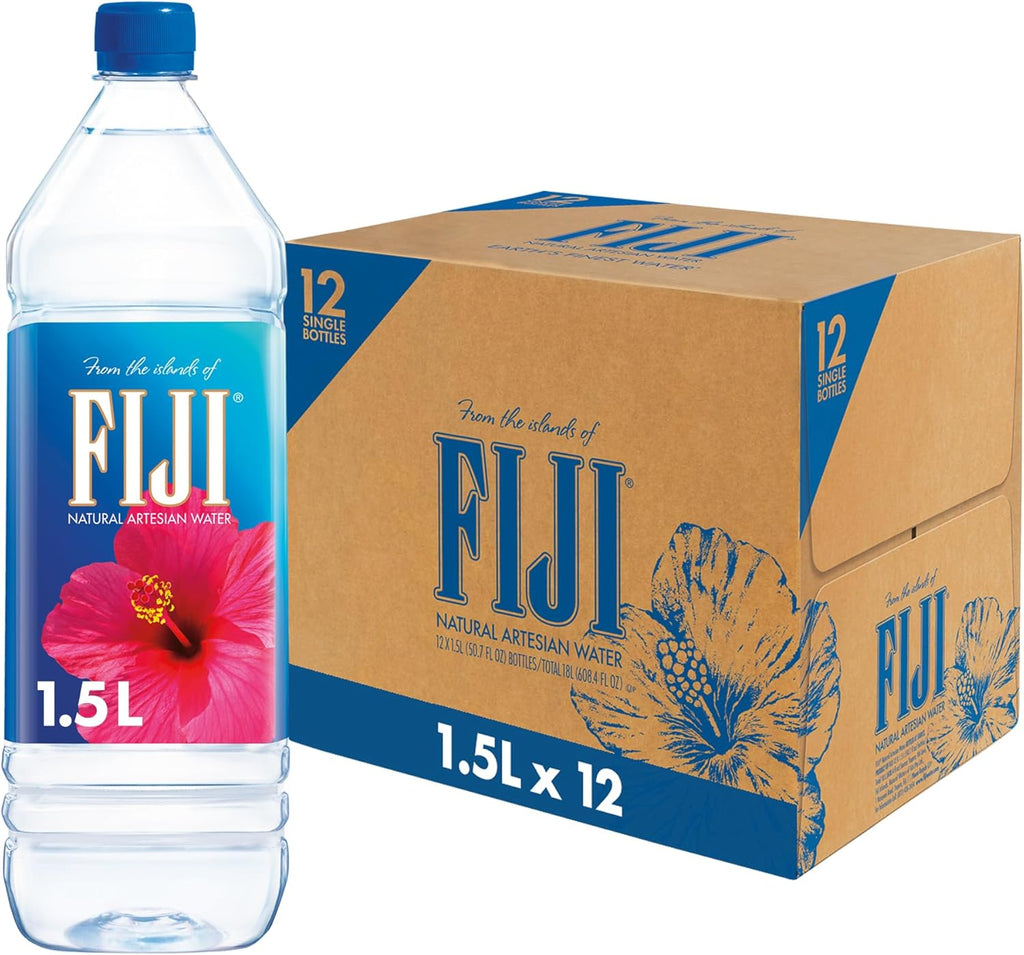 FIJI Natural Artesian Bottled Water 1.5 Liters / 50.7 Fl Ounce (Pack of 12) - 100% Natural Electrolytes